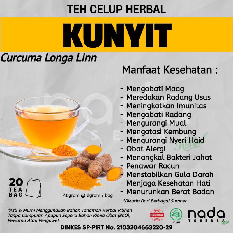 

Teh Celup Herbal KUNYIT / KONENG Isi 20 Tea Bag | Maag, Gerd & Radang | Curcuma Longa Linn