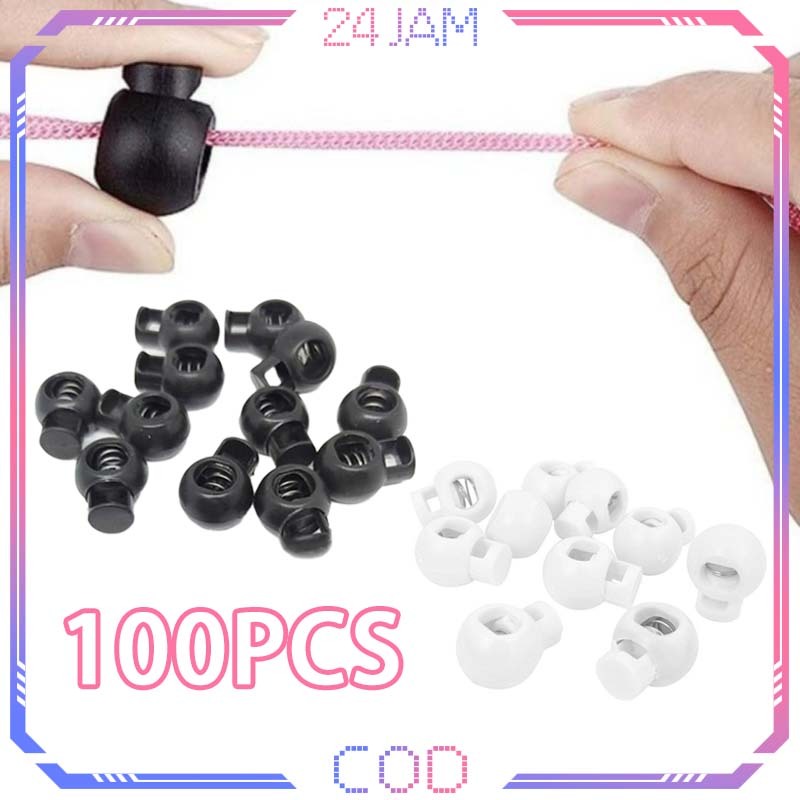 100pcs Stopper Tali Plastik Bulat Stoper Tali Kur Celana Kolor Elastis Pengait Masker Grosir Murah