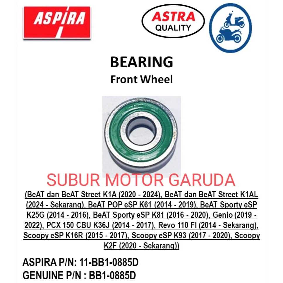 LAHER 6201 RS HIJAU SKF ASPIRA RODA DEPAN SUPRA X 125 VARIO BEAT SCOOPY SPACY BLADE REVO ABSOLUTE FI