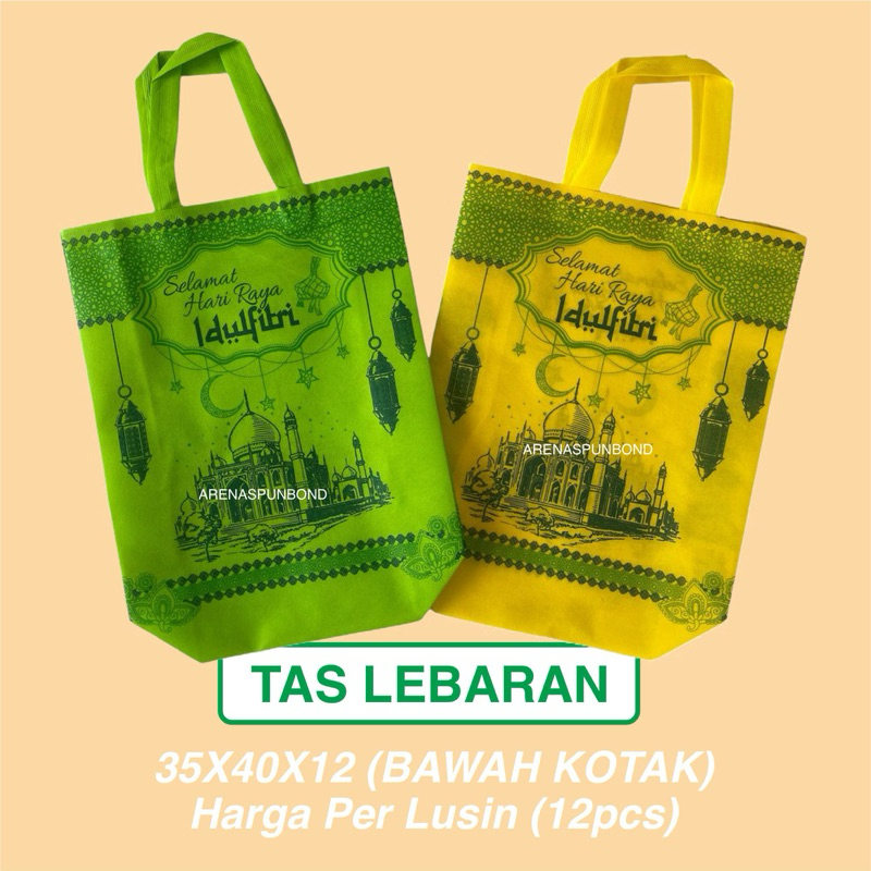

Tas Spunbond Lebaran Tas Kemasan Idul Fitri Goodiebag Lebaran Goodie Bag Idul fitri Tas furing kain spunbond 30x40x8 65gsm harga per lusin