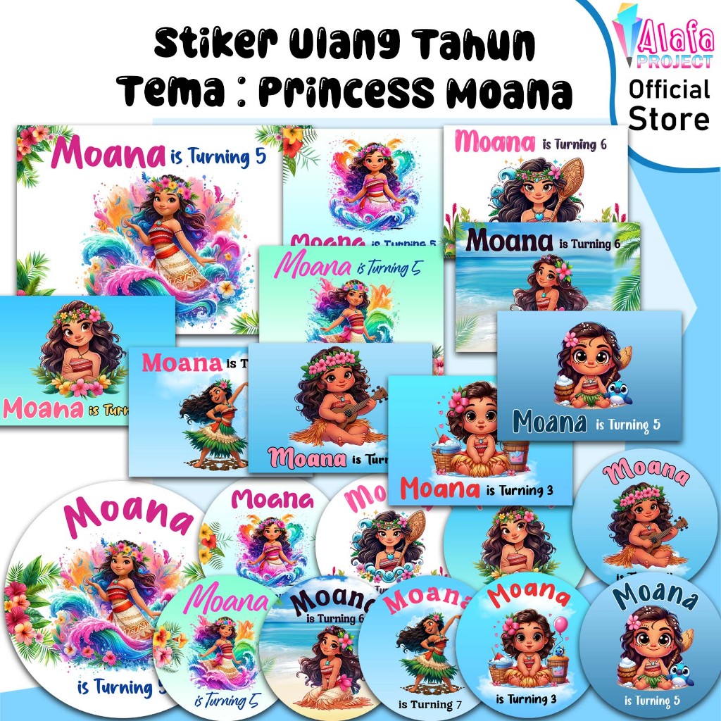 

AlafaProject Stiker Ultah Ulang Tahun Birthday Princess Moana Custom