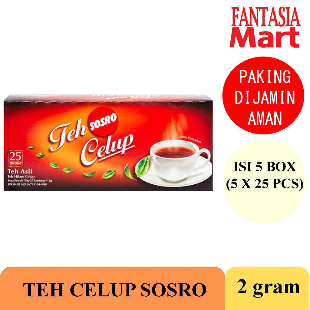 

TEH CELUP SOSRO PACK PER 5 BOX ISI 25 PCS (5X25) FANTASIA DENGAN PAKING AMAN