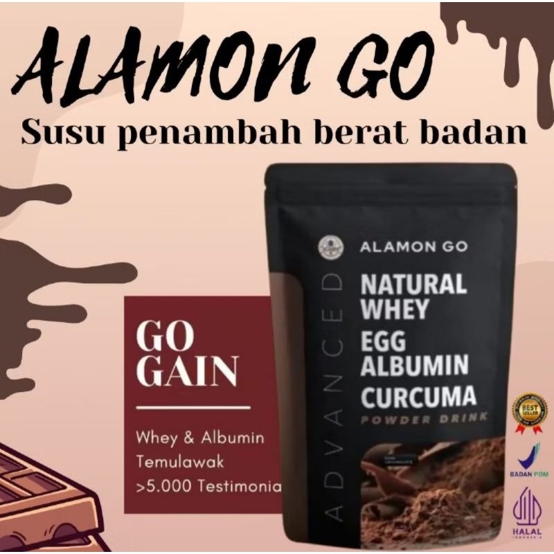 

ALAMON GO GAIN 200 gram Penambah Penggemuk Berat Badan Natural Whey + Albumin + Temulawak
