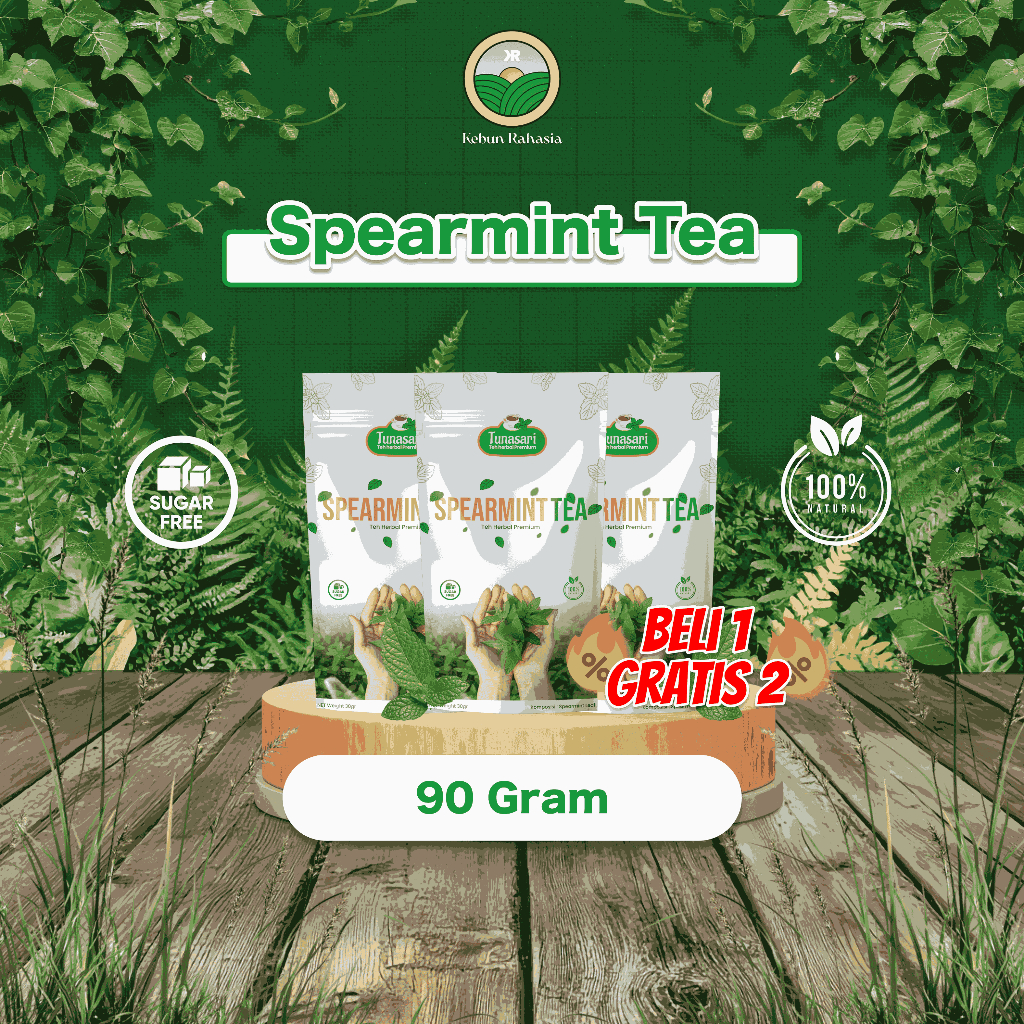 

TUNASARI Kebun Rahasia - Pure Spearmint Tea 90 gram | Original Teh Daun Mint Premium | Blended Spearmint Tea | Teh Spearmint Premium | Teh Racik Herbal untuk Jerawat Hormonal | PCOS | Promil