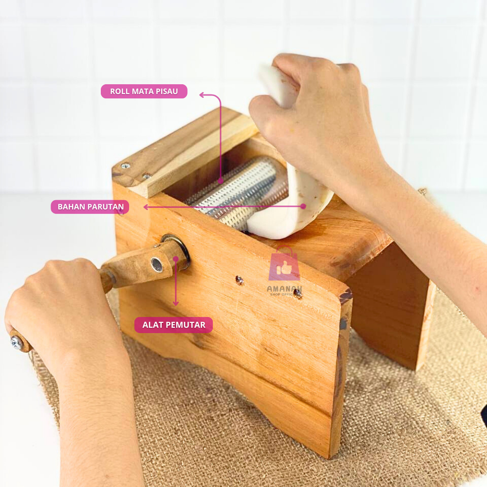 Parutan Kelapa Manual Serbaguna Bahan Kayu Roll Stainless Steel Mesin Parut Kelapa Multifungsi