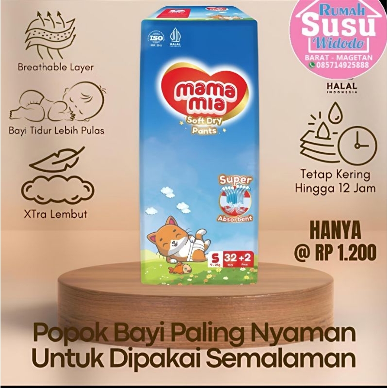 MAMAMIA Popok Bayi Premium Tipe Celana Size S34 M30 L26 Xl22