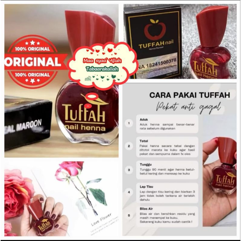 Tuffah Nail Henna Maroon Halal sah buat Sholat Kutek Halal Muslimah Henna Cat Kuku