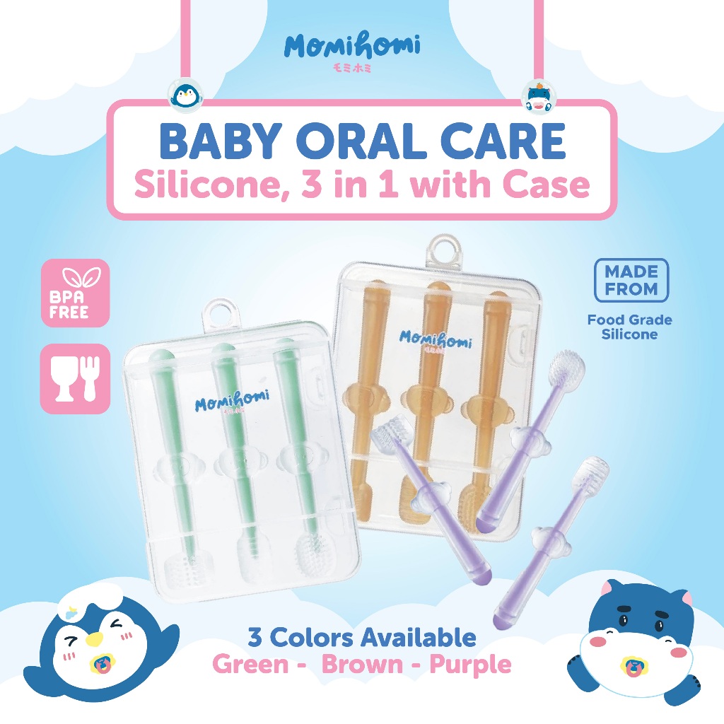 Momi Homi Baby Oral Care 3 in 1 Pembersih Mulut Bayi Sikat Gigi & Lidah Bayi Silicone Baby Toothbrus
