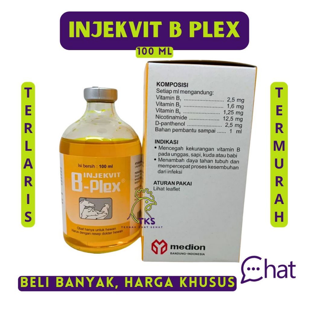 INJEKVIT B PLEX 100ml (KUNING) - Vitamin B Complex B Kompleks Komplek Ternak Sapi Kambing