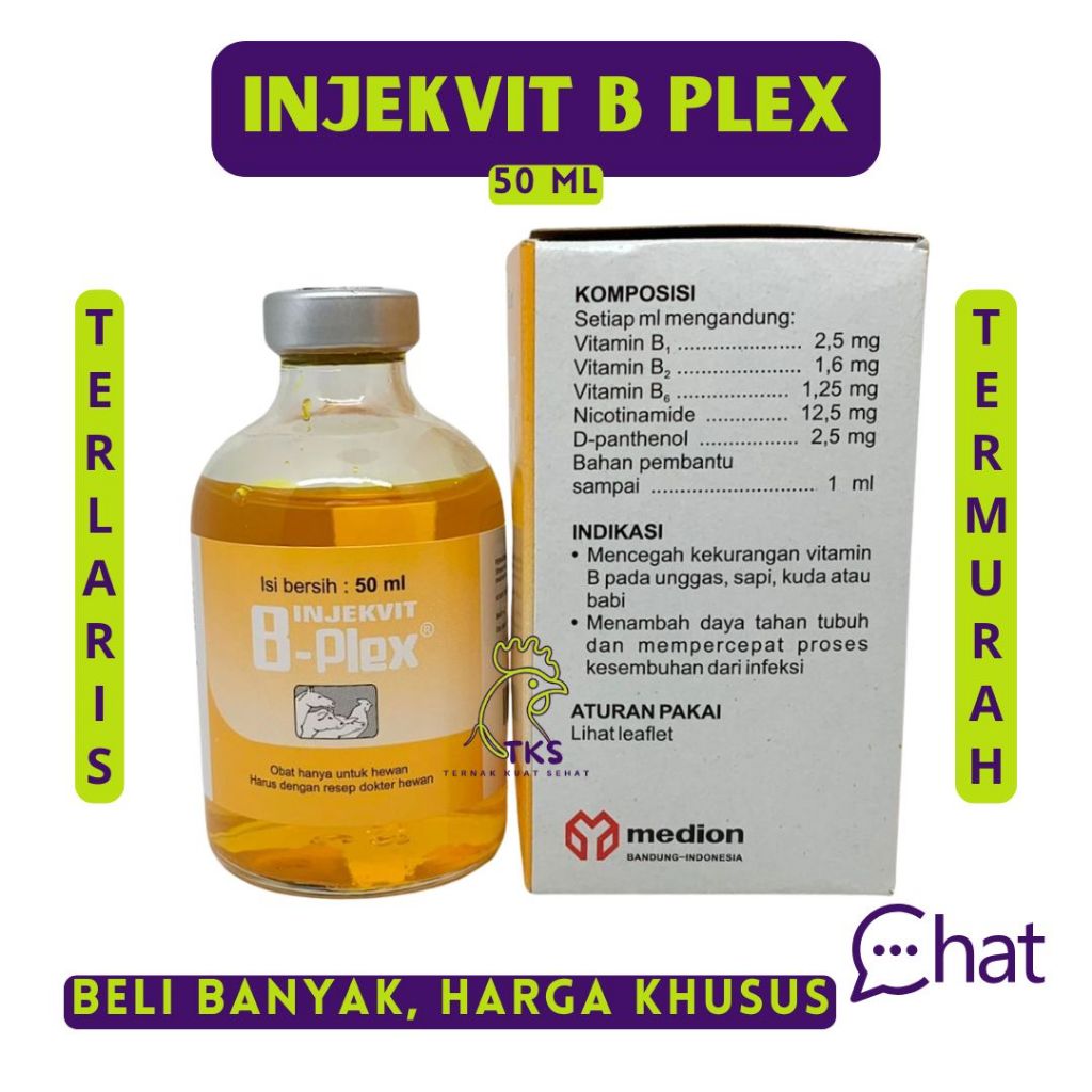 INJEKVIT B PLEX 50ml (KUNING) - Vitamin B Complex B Kompleks Komplek Ternak Sapi Kambing