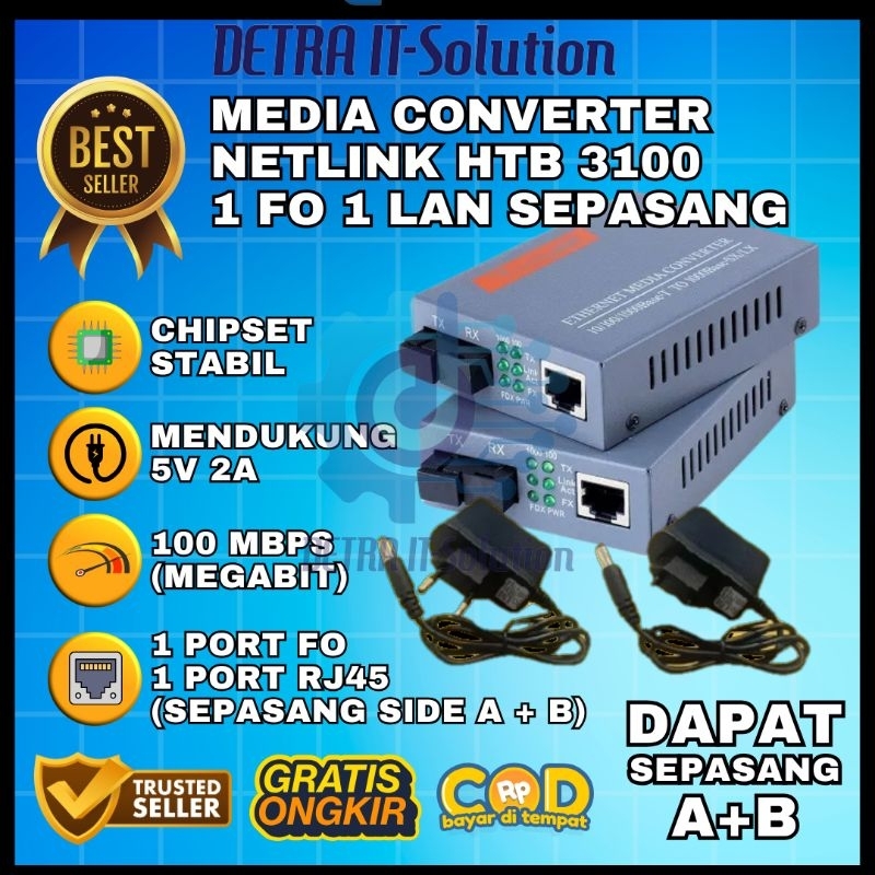HTB-3100 Sepasang A+B 1 Set Netlink HTB3100 Fiber Optic Optical HTB 3100 Media