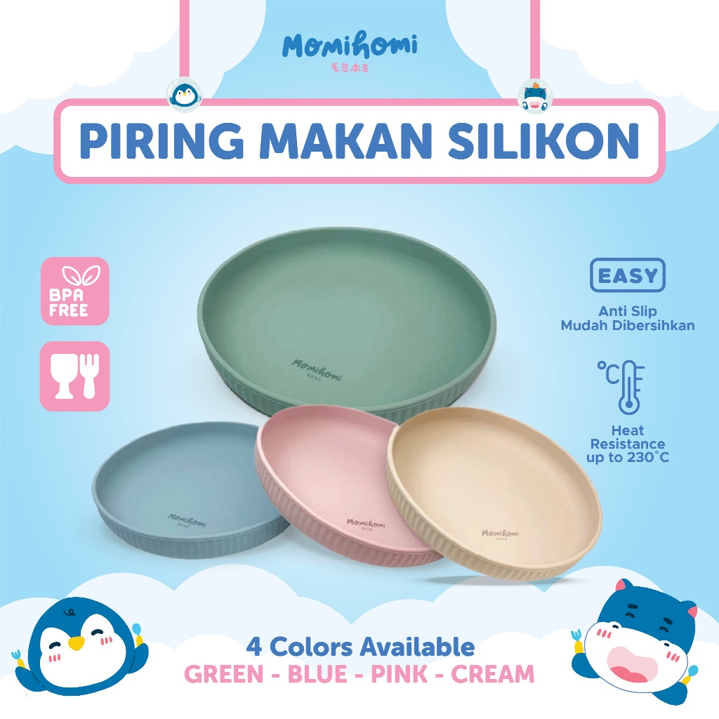 "Momi Homi 3038 - Sillicone Plate Piring Makan Anak Bayi Silikon Anti Slip Piring Makan MPASI Sillic