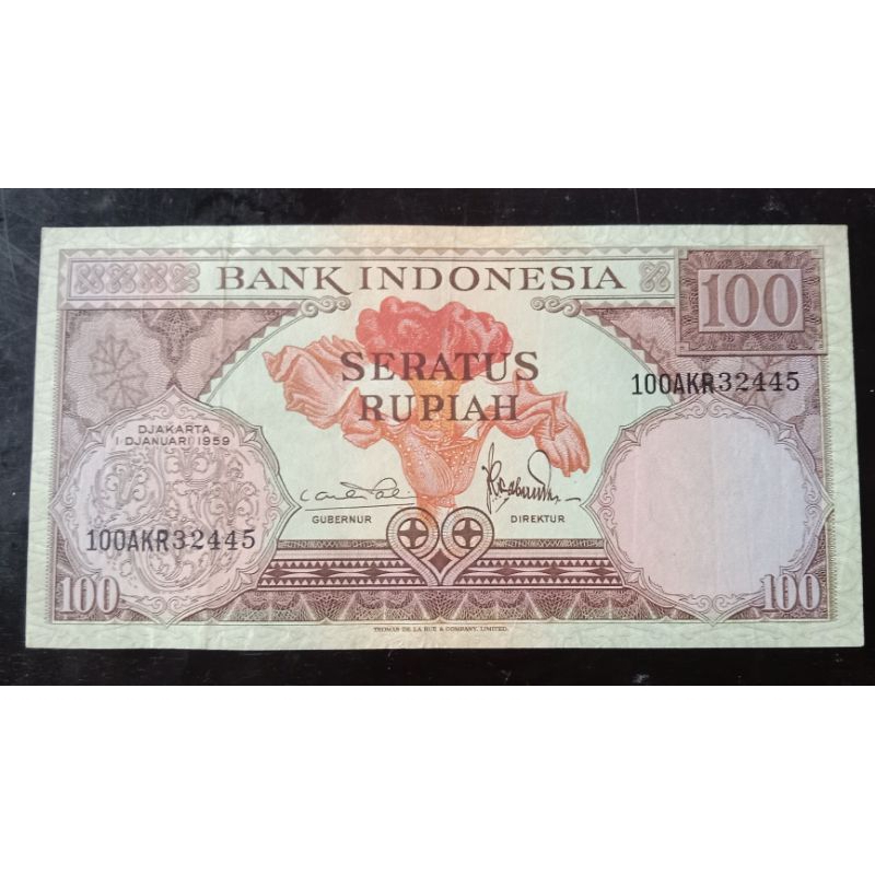 UANGKUNO 100 RUPIAH BUNGA THN 1959