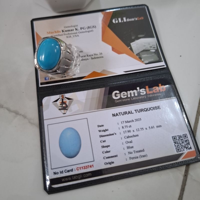 Pirus Persia Natural Warna Biru Polos Ring Monel Handmade Bermemo GLI