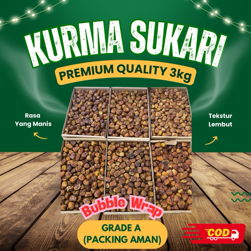 

(KUALITAS TERJAMIN) KURMA SUKARI 3KG SUPER PREMIUM JAMINAN ORI / KURMA SUKKARI ASLI 100% ORIGINAL / KURMA SUKARI FRESH / SUKARI VIP / 3 KG SUKARI GROSIR / SUKARY ALQASIM