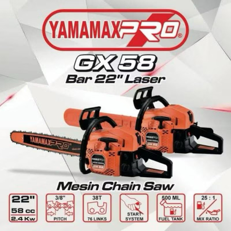 MESIN CHAINSAW//SINSO Yamamax Gx 58 Bar Laser Chainsaw Mesin Gergaji 22 Inch