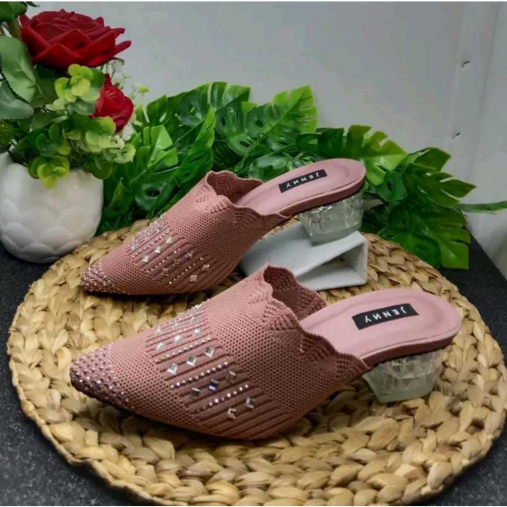 SANDAL HEELS WANITA RAJUT HAK KACA 5 CM VARIASI / SEPATU BAPAU RAJUT IMPORT HAK KACA FLX-01