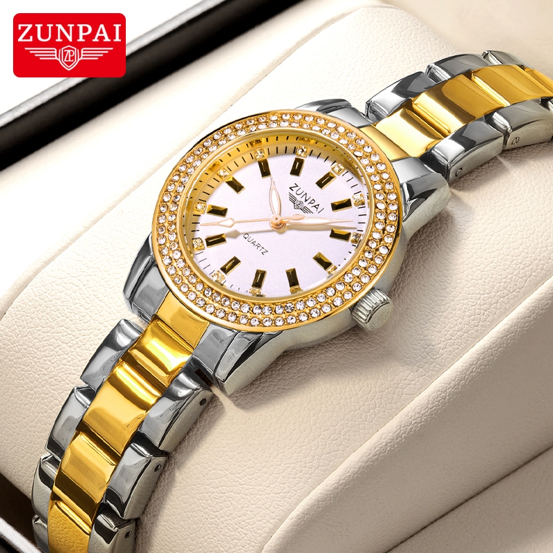 ZUNPAI Jam Tangan Wanita Asli Anti Air Terbaru Impor Bermerek Cewek Elegan Mewah Tali Kulit Kuarsa A