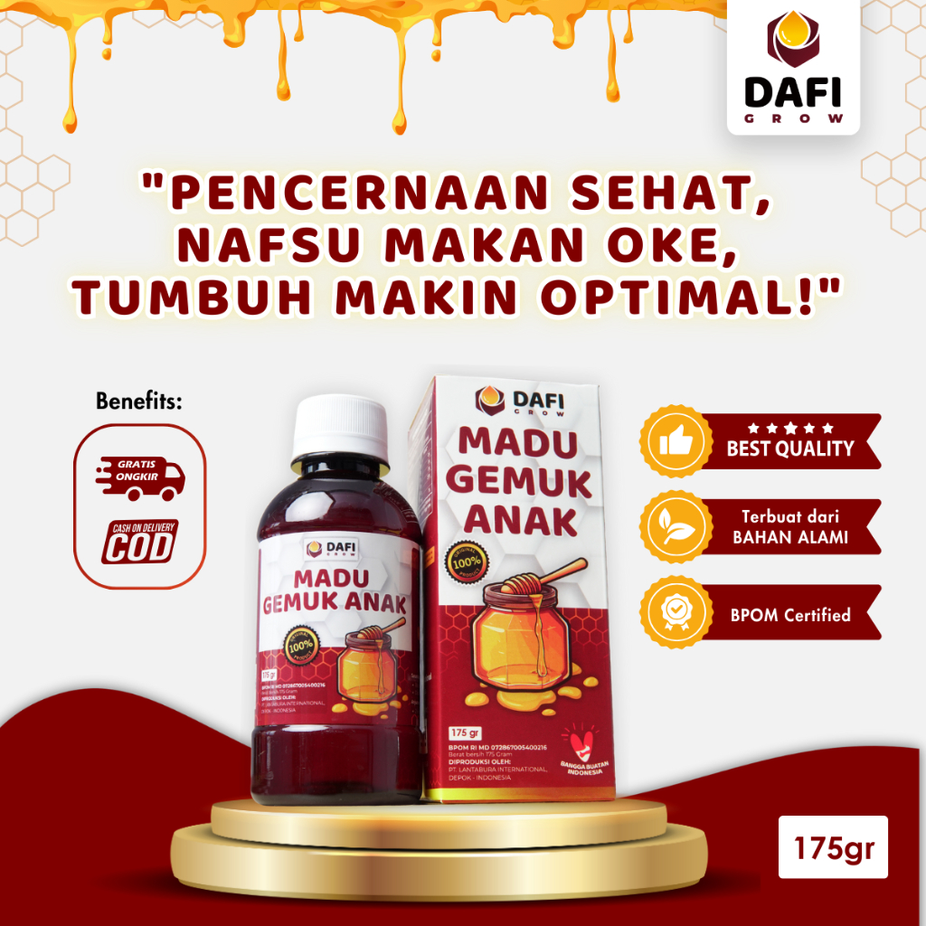

DAFI GROW - Vitamin Anak Dafi Grow Madu Gemuk Penambah Nafsu Makan dan Energi, Bahan Alami, Netto 175 gr Produk Asli Pengiriman Setiap Hari