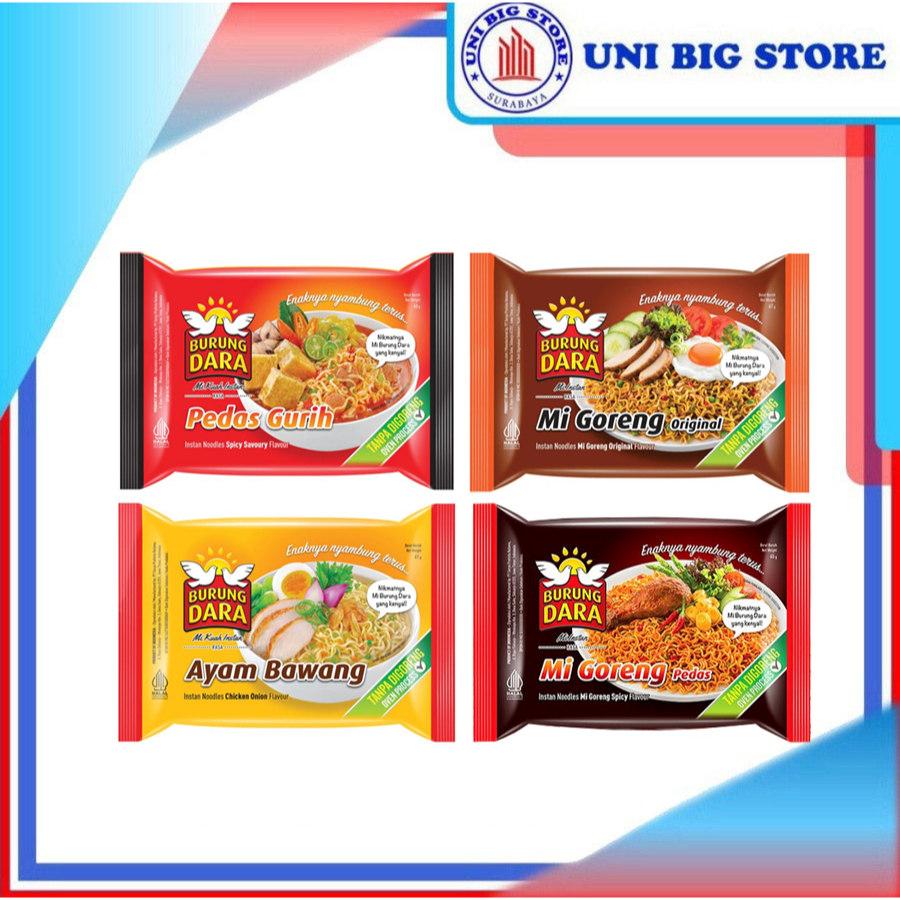 

Mi Burung Dara Mie Kuah Goreng Instan Original | Pedas | Pedas Gurih | Ayam Bawang 65 gr