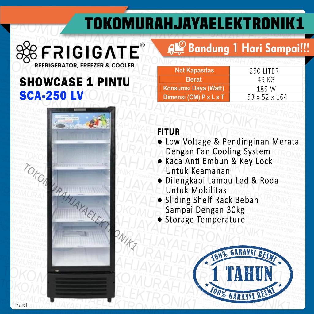 Showcase Frigigate 250 Liter SCA-250 LV Low Watt Garansi Resmi
