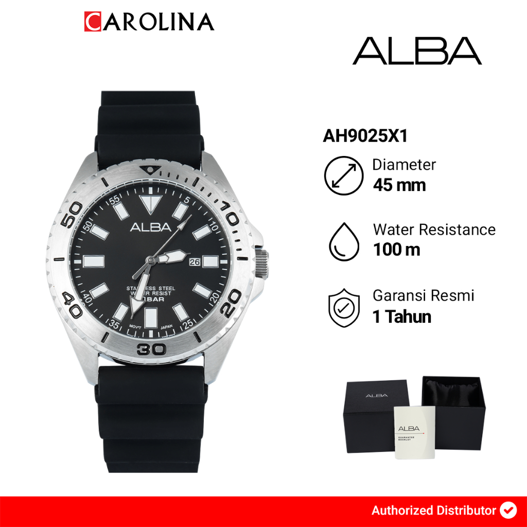 Jam Tangan Pria Alba Prestige AH9025X1 Black Dial Rubber Strap