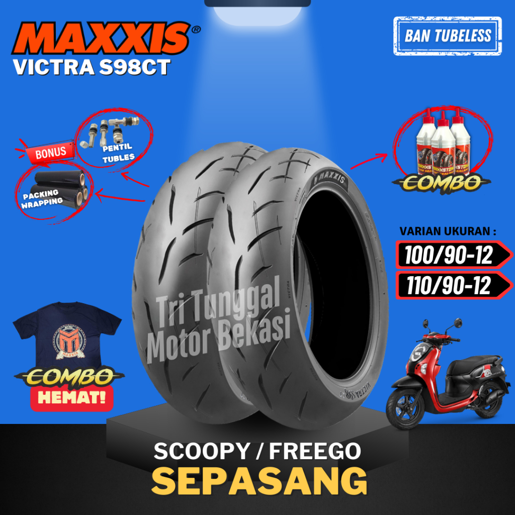 [PAKET SEPASANG MURAH] BAN MAXXIS RING 12 VICTRA 98 CT TUBELESS 100/90-12 & 110/90-12 / BAN MOTOR SC