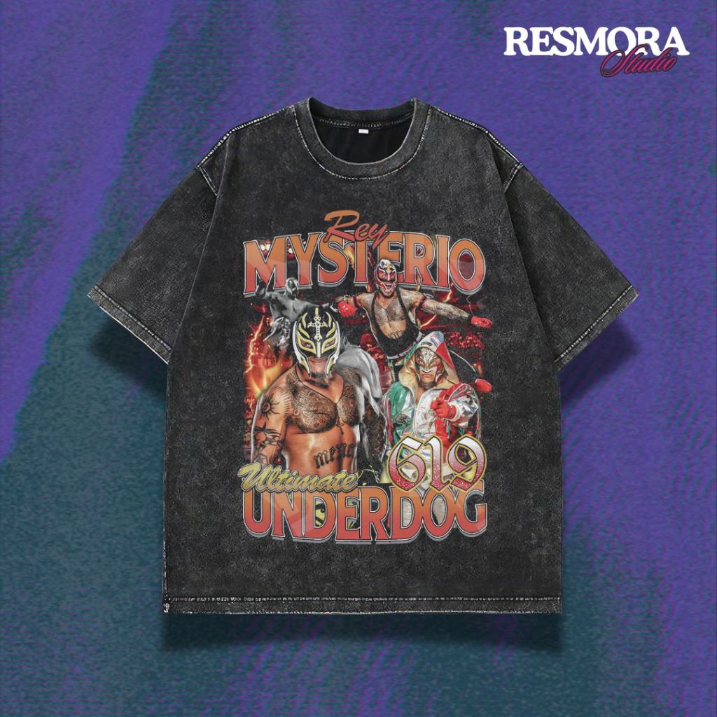 Resmora "Rey Mysterio" Oversized T-Shirt | Stone Wash | Kaos Oversize | Vintage | Atasan | WWE