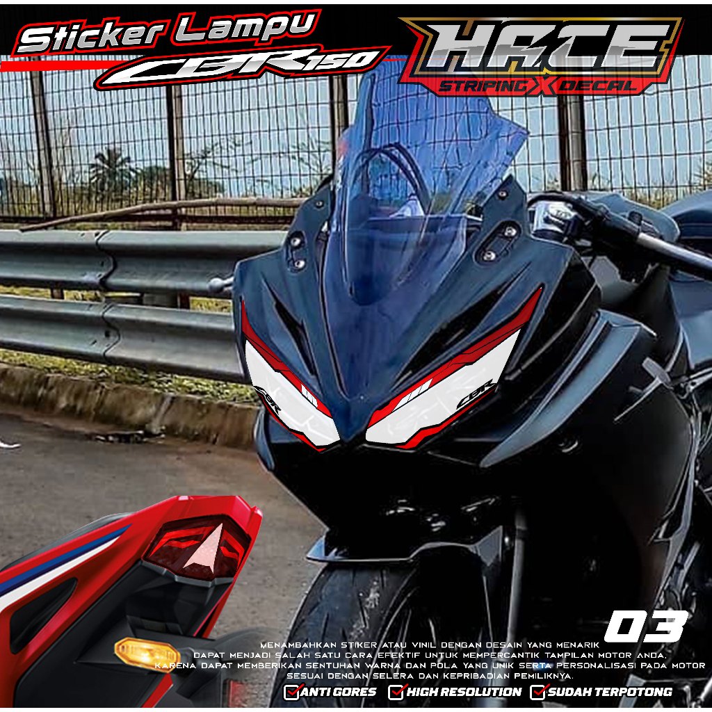 KODE 03 STIKER TRANSPARAN LAMPU CBR 150R FACELIFT 2019 - STIKER LAMPU MOTOR CBR 150R 2019