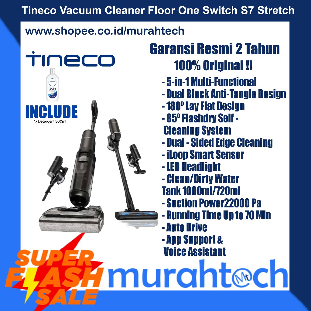 Tineco Floor One Switch S7 Stretch Wet and Dry Cordless Stick Vacuum Cleaner and Floor Washer Vakum 