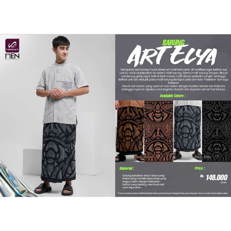 Rabbani Sarung Dewasa Art Elya SZ3 Black Brown Prayer Set Perlengkapan Shalat Pria