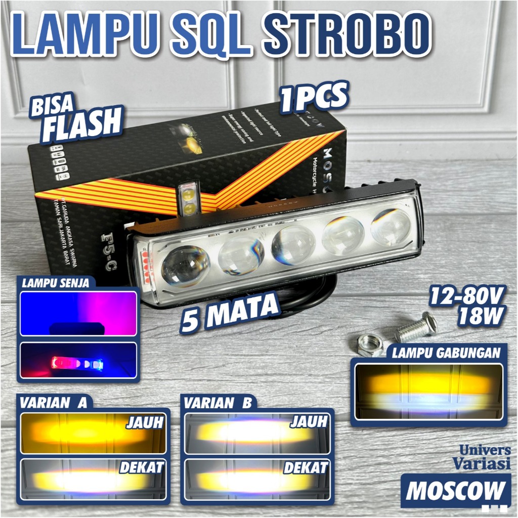 LAMPU SOROT MOTOR SQL 5 LED DEVIL MODE DIAM DAN KEDIP WATERPROOF LAMPU KABUT MOBIL TERANG LAMPU KABU