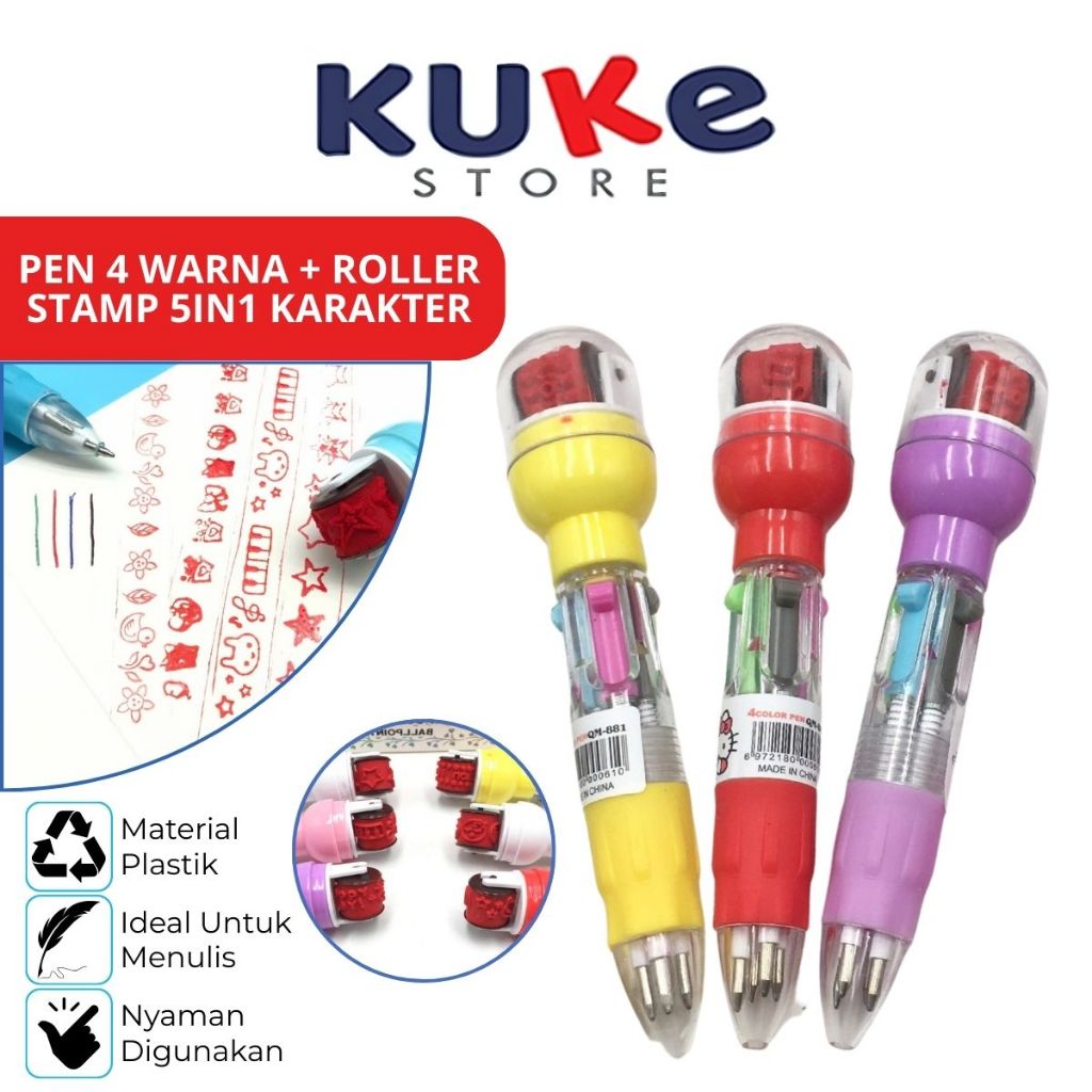 

Pulpen 4 Warna Pendek + Roller Stamp / Pen 5in1 Multicolor / Pulpen Mekanik Bergambar Lucu / Ballpoint Perlengkapan Menulis Warna-Warni Pena 0.5mm / Bolpen Karakter Bentuk Lucu / Peralatan Anak Sekolah Kantor Praktis
