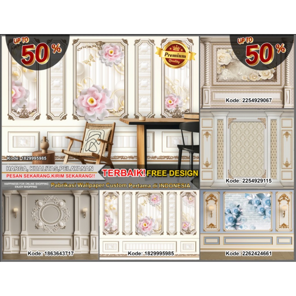 Wallpaper Custom Tema Moulding 3D | Wallpaper Ruang Tamu | Wallpaper Kamar | Wallsticker | Wallpaper