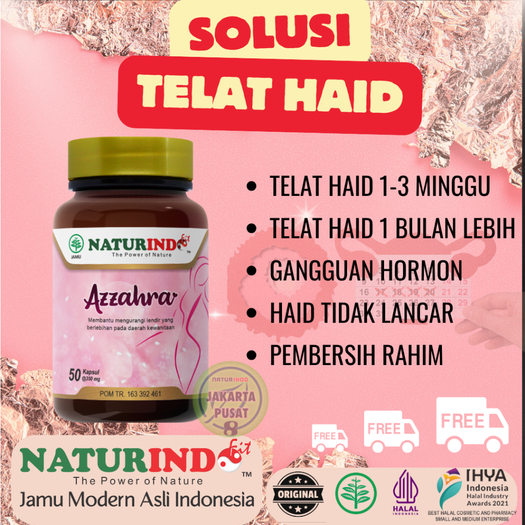 AZZAHRA NATURINDO HERBAL ALAMI PELANCAR HAID TELAT DATANG BULAN TELAT MENSTRUASI TELAT HAID 1 2 3 BU