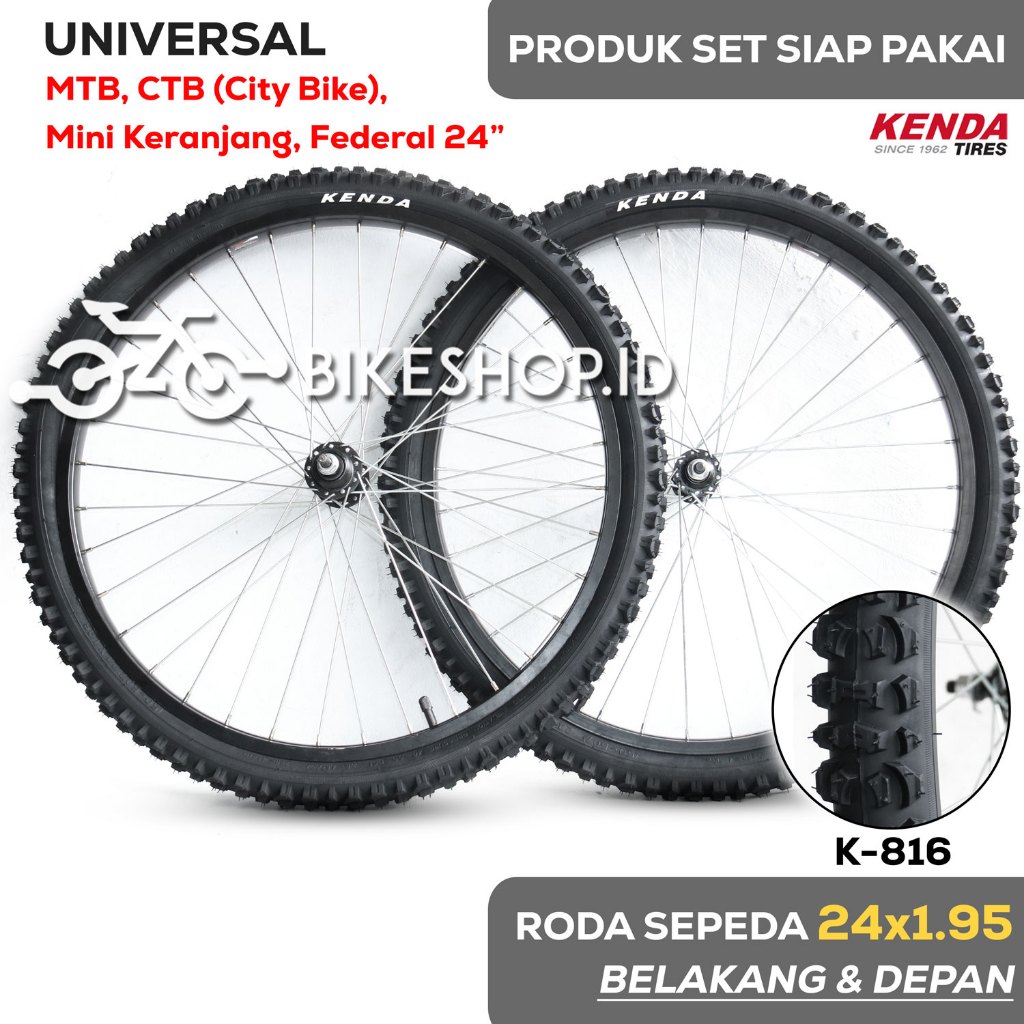 Roda Sepeda 24 x 1.95 DEPAN BELAKANG Siap Pakai Produk Set Wheelset Velg Hitam Hub Hitam Jari-Jari S