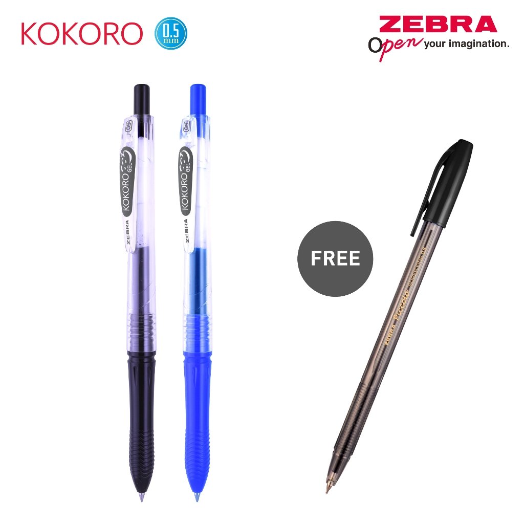 

Zebra Alat Tulis Pulpen Gel Kokoro 0.5mm beli 2(warna hitam dan biru) gratis 1 pcs piccolo (warna hitam)