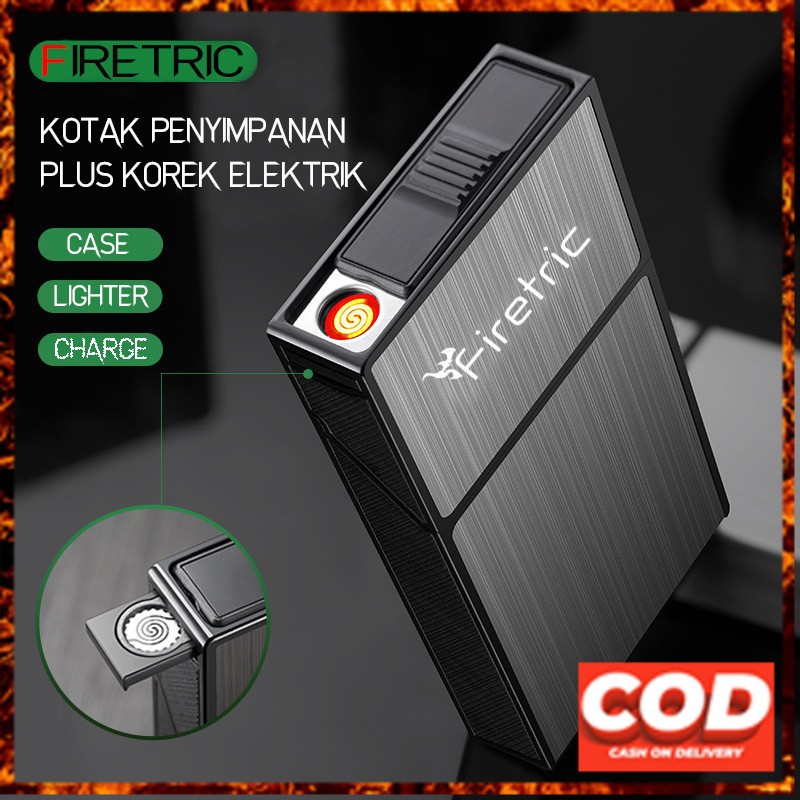 Firetric Kotak Roko + Korek Elektrik / Tempat RKK Plus Korek Elektrik / Wadah Rokok Plus Korek