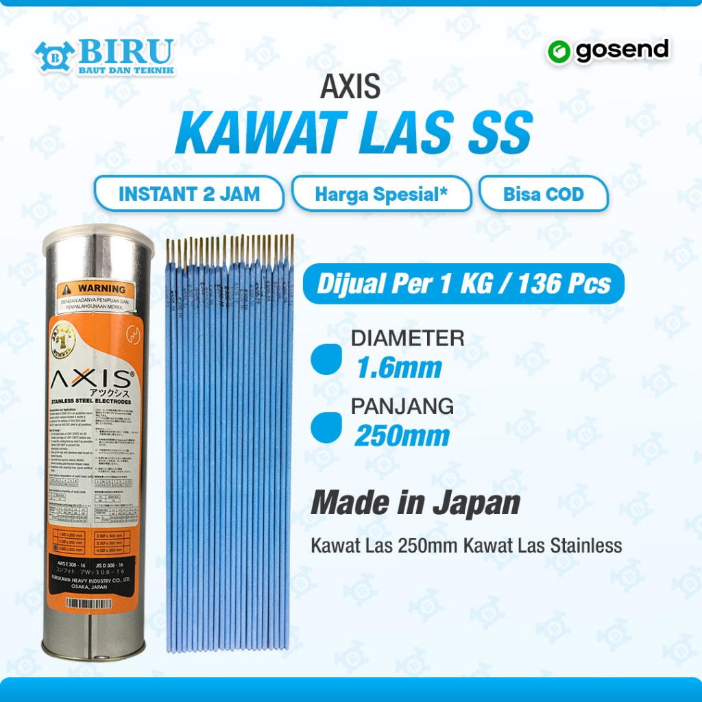 AXIS Kawat Las Stainless Steel 1.6mmx250mm / Kawat Lass SS 1.6 mm 1 KG