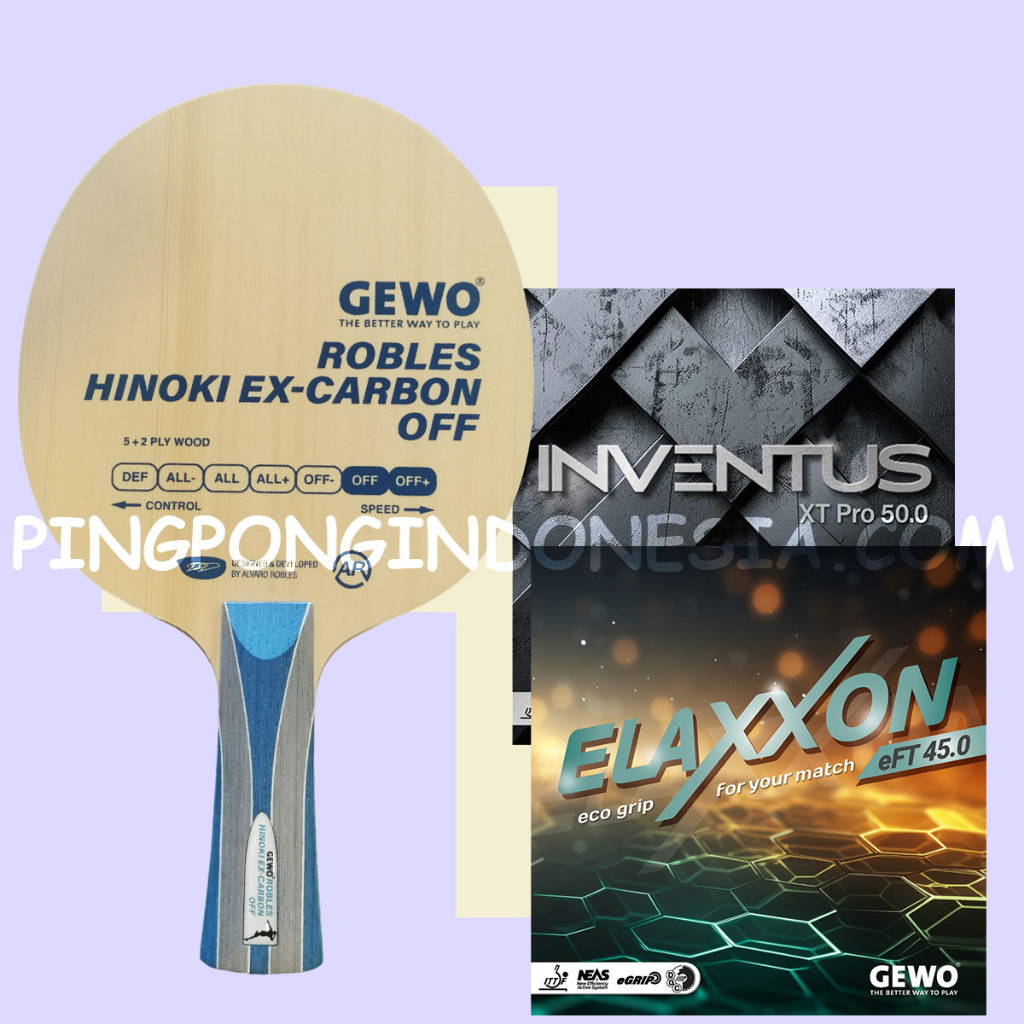 Paket Gewo Robles Hinoki Ex-Carbon OFF & Inventus Set - Set Rakitan Blade Kayu Pingpong Tenis Meja B