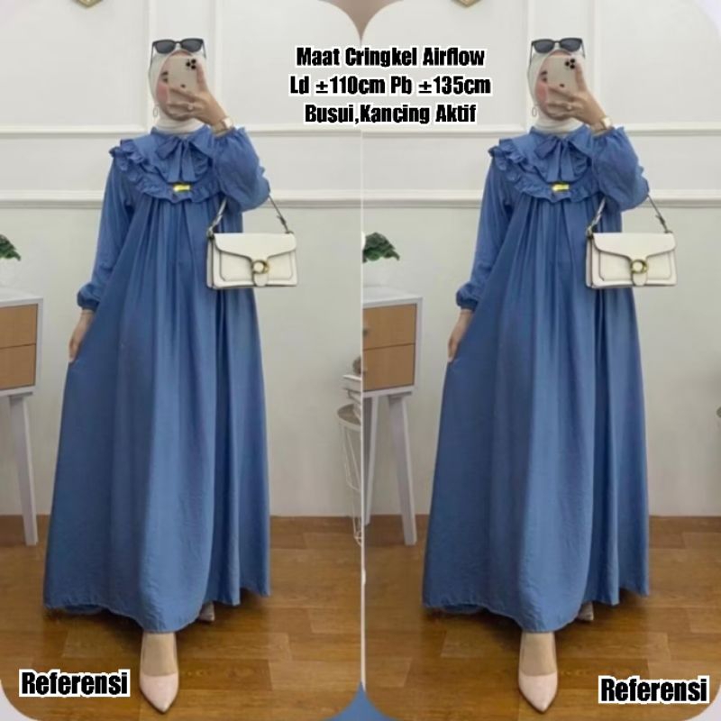 GAMIS BUSUI CRINGKLE AIRFLOW / Gamis Wanita Polos / Gamis Polos Wanita Rumbai Dada Kancing Aktif