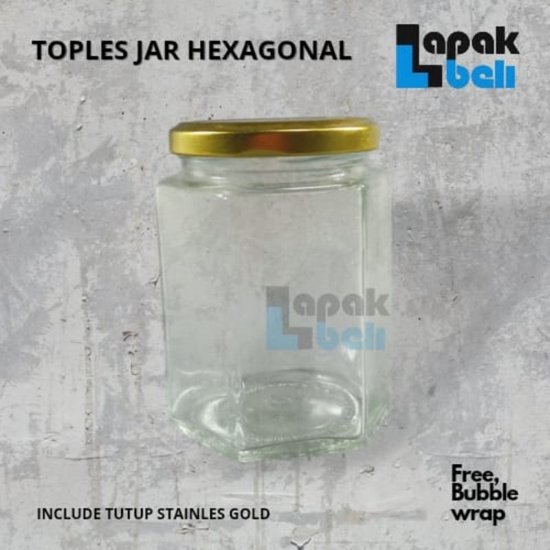 TOPLES JAR KACA HEXAGONAL / JAR SEGI ENAM 280ml 100% BARU IMPORT / TOPLES HEXAGONAL TUTUP STAINLES