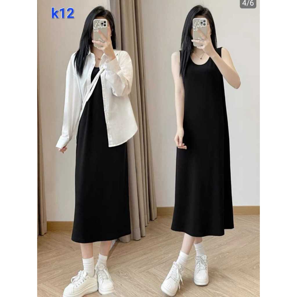 INNER SPAN LONG DRESS GAMIS WANITA TANPA LENGAN