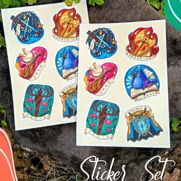 

Sticker Sheet dan Die Cut Glossy A5 Class Dungeons and Dragons Fantasy Merch Rogue Barbarian Bard Wisard Druid Paladin