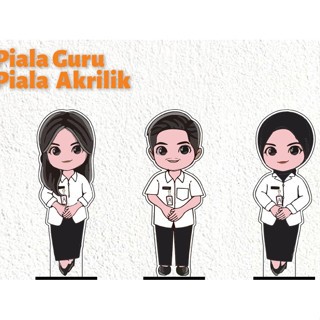 Piala Guru Baju Dinas Putih Hitam Akrilik Karakter saja  Hadiah Guru