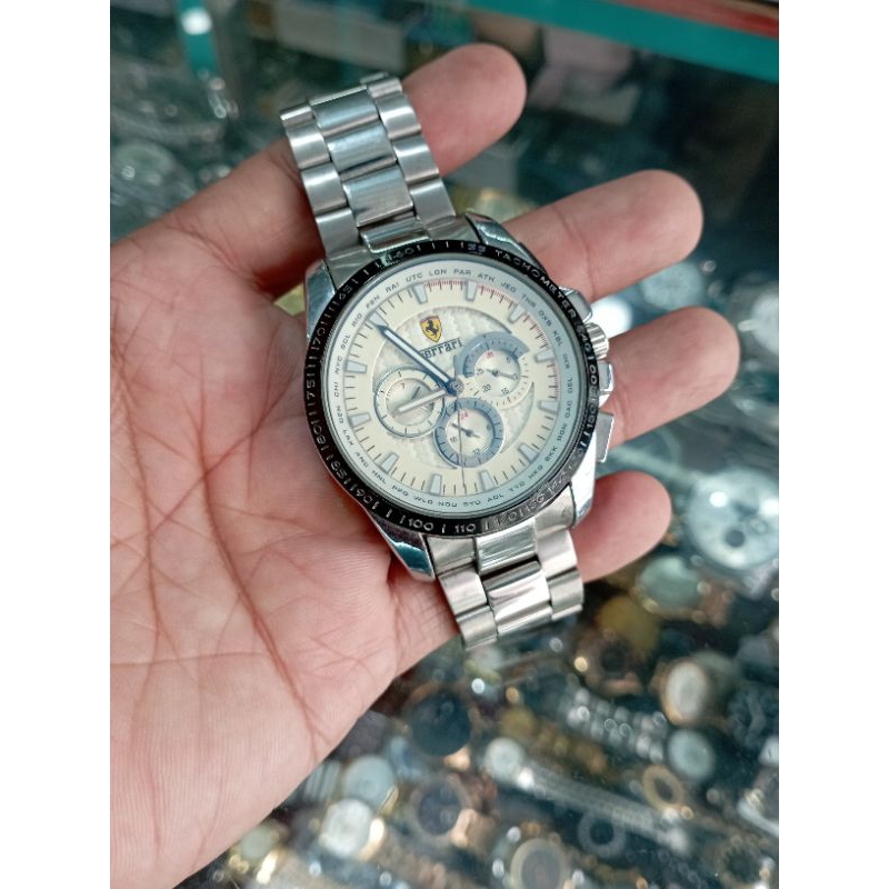 jam tangan pria ferarri sport chronograph otomatis silver