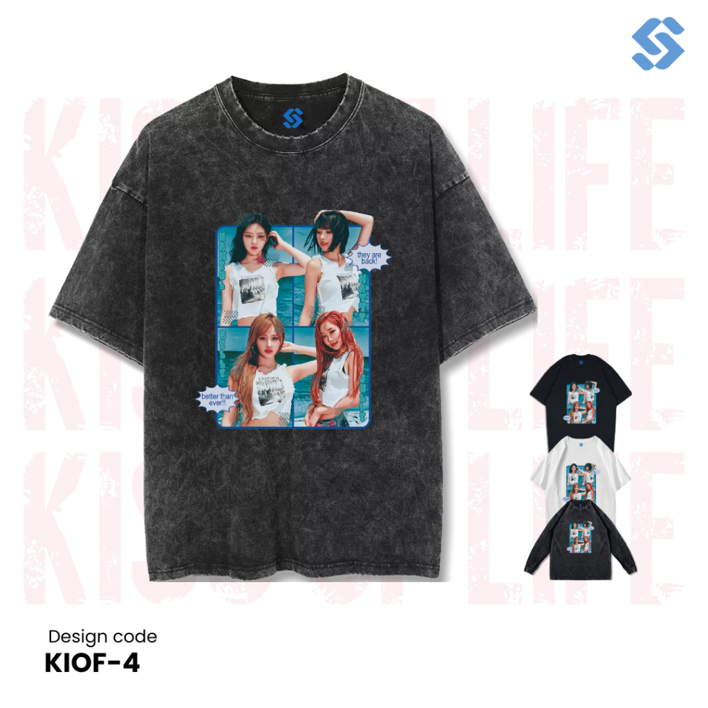 SANZ kaos KISS OF LIFE | stonewashed washed sandwash t-shirt | black white longsleeve | KIOF-4