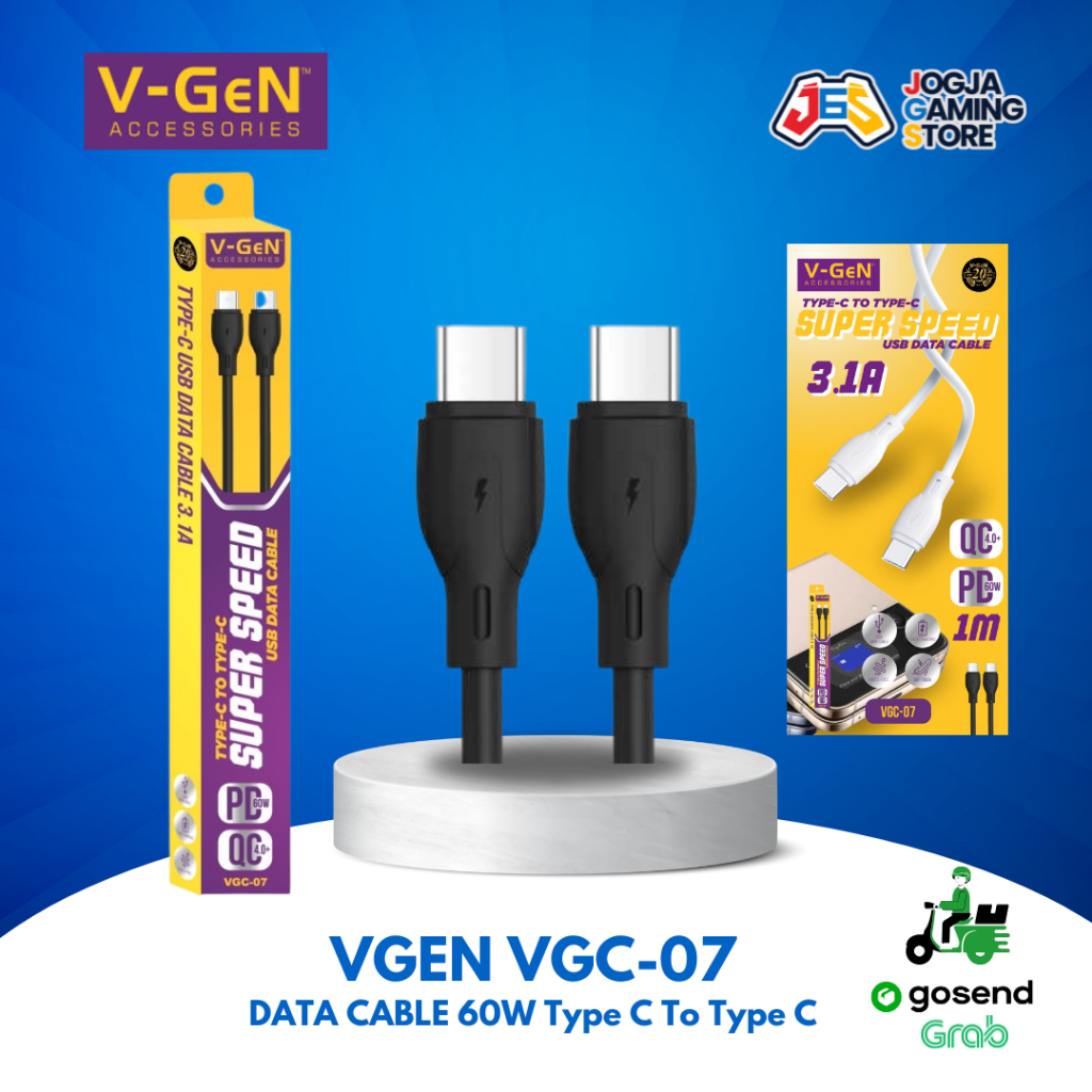 V-GeN VGC-07 Kabel Data Type C to Type C QC 4.0 PD 60W 3.1A 1 Meter