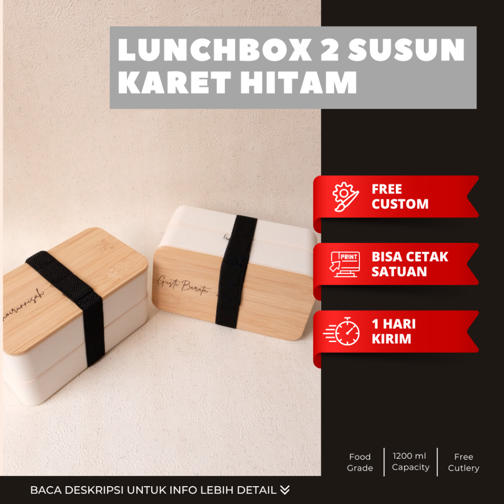 Tempat Makan Custom Nama | Kotak Makan Lunchbox | Lunch Box | Wooden Lunch Box Custom / Kotak Makan 