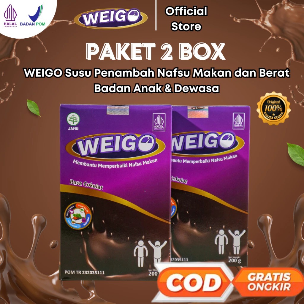 

WEIGO Paket 2 Box Susu Bubuk Nafsu Makan Penggemuk Badan Dewasa Anak Ekstrak Temulawak Coklat 200gr